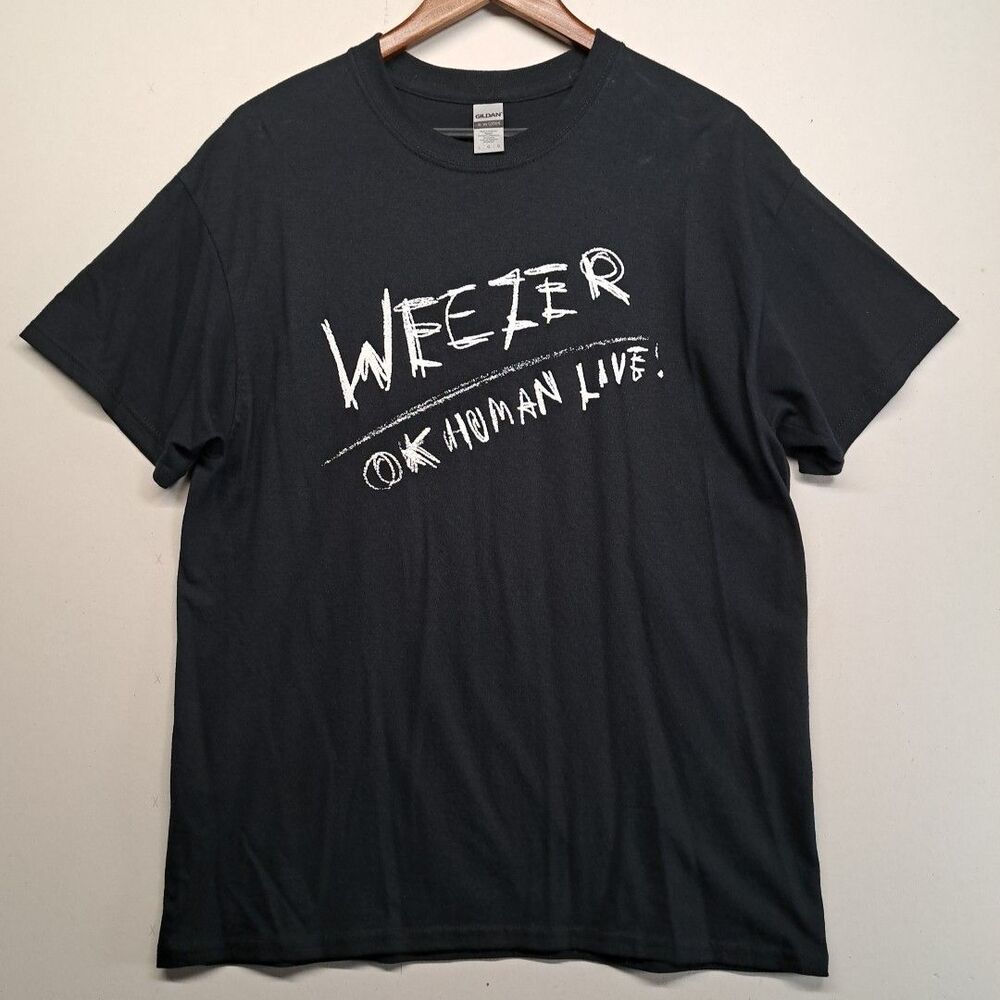 Weezer Ok Human Live Tour T-Shirt Size Large Black Gildan Band Tee Rock Music